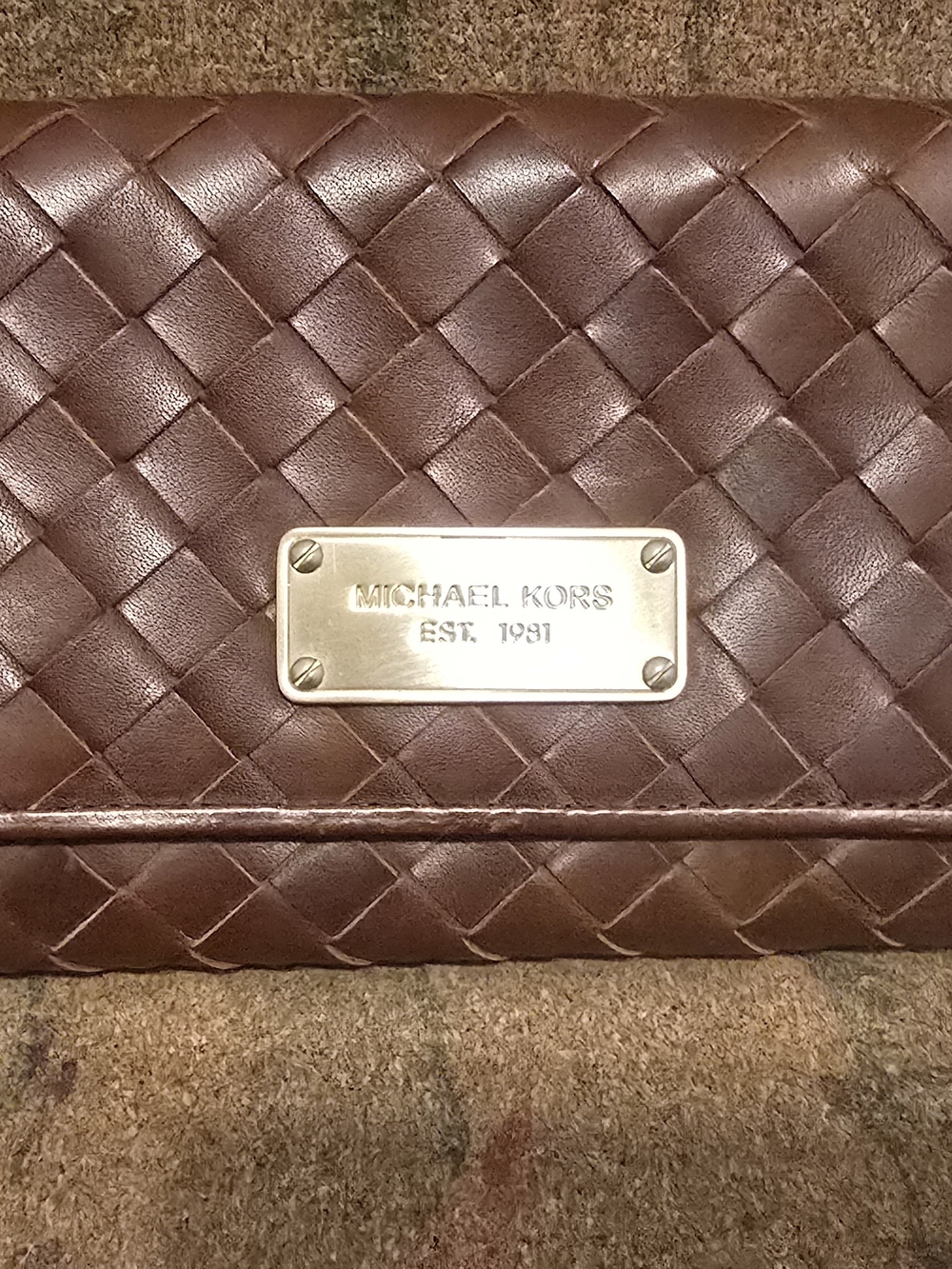 Vintage Michael Kors Woven Leather Clutch – Espresso Brown (Indie Sleaze / Boho